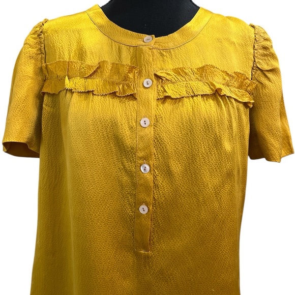 J Crew 4 Gold Yellow Orange Silk Hammered Ruffled Top Preppy Twee - Picture 2 of 5